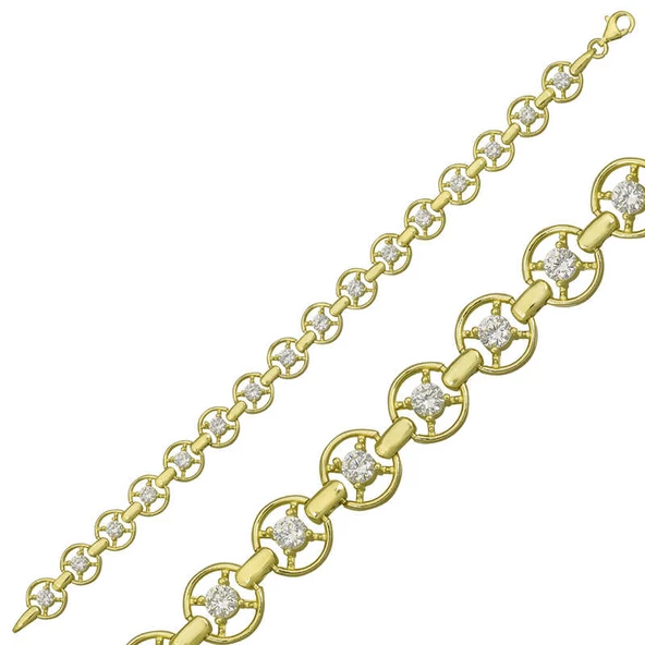 925 Ayar Gümüş Gold Yuvarlak Su Yolu Bileklik ürün görseli 1