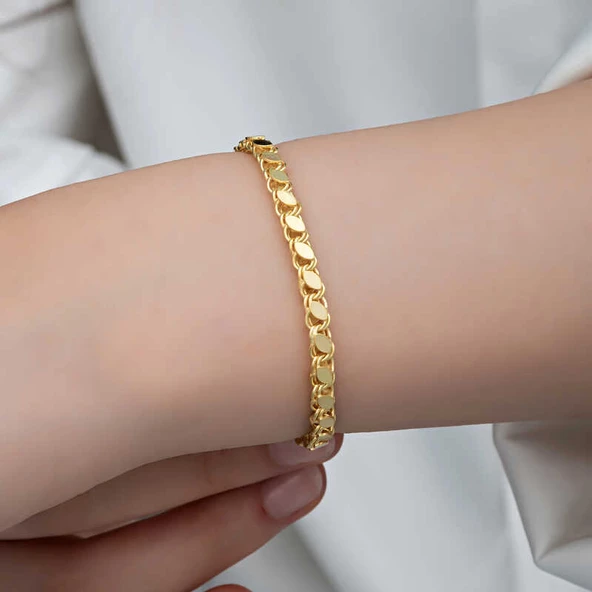 925 Ayar Gümüş Gold Pullu Zincir Kadın Bileklik - 2