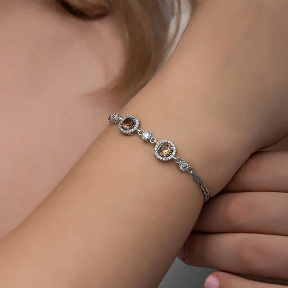 ​Gümüş Yuvarlak Zultanit Taşlı Kadın Bileklik - Resim 3