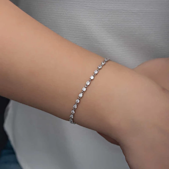 Gümüş Zirkon Taşlı Kadın Bileklik - Resim 5