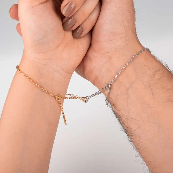 925 Ayar Gümüş Rodyum Rose Çift Kalpli Aşk Bileklik - 2