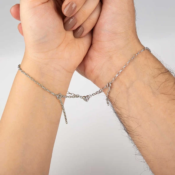 925 Ayar Gümüş Rodyum Çift Kalpli Aşk Bileklik - 2