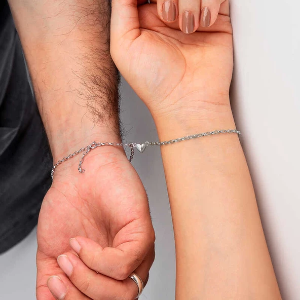 925 Ayar Gümüş Rodyum Çift Kalpli Aşk Bileklik - 3