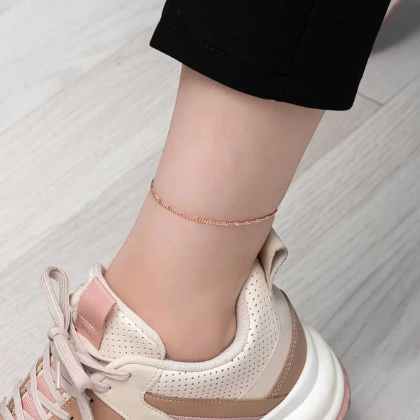 925 Ayar Gümüş Rose Kalemli Halhal - Resim 2