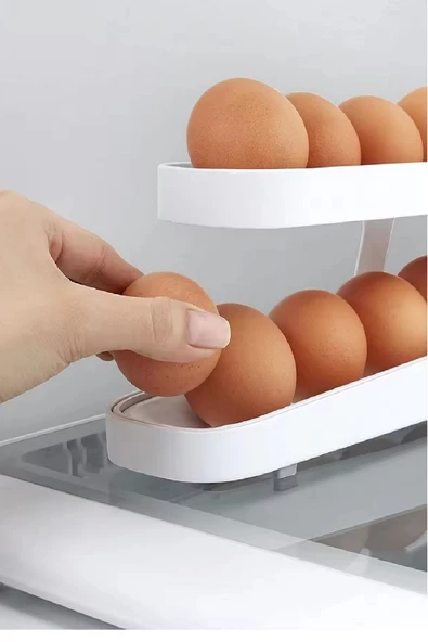 Otomatik 2 Katlı Buzdolabı Yumurta Organizeri - Yumurta Saklama Kabı - 14 Yumurta Kapasiteli - 4