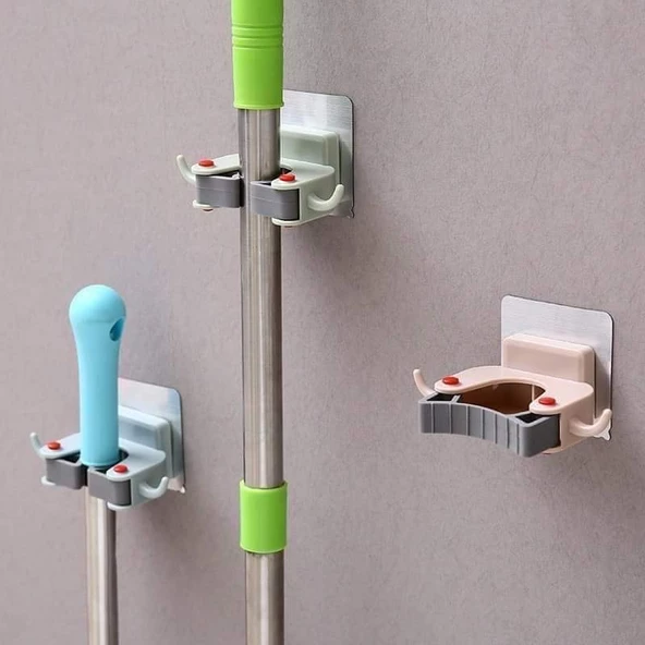 3 Adet Askılı Yapışkanlı Sap Tutucu Banyo Düzenleyici Askı  Mop Paspas Fırça Sapı Tutucu - 2
