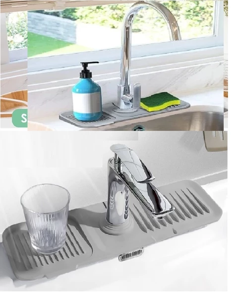 Elastik Mutfak Banyo Musluk Matı Düzenleyici Kaydırmaz Taban Organizer Lavabo Kenar Matı - 2