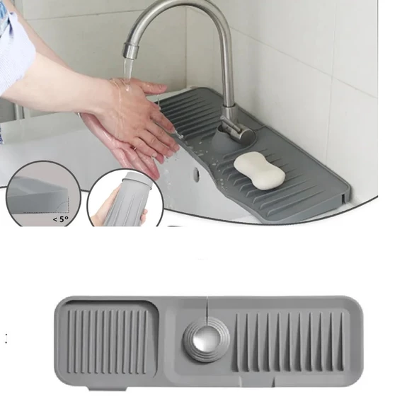 Elastik Mutfak Banyo Musluk Matı Düzenleyici Kaydırmaz Taban Organizer Lavabo Kenar Matı - 4