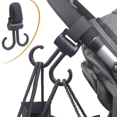 BUFFER® 2li Bebek Arabasına Uyumlu Cırtlı Eşya Taşıma Aparatı 360 Derece Dönebilen Plastik Kanca