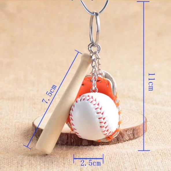 Gerçekçi Beyzbol Tasarımlı Şık Anahtarlık Kolye Çanta Süsü Baseball Keychain (4549) - 5