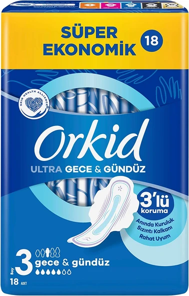 Orkid Hijyenik Ped Ultra Extra Koruma Gece&Gündüz 18 Adet Süper Ekonomik Pk