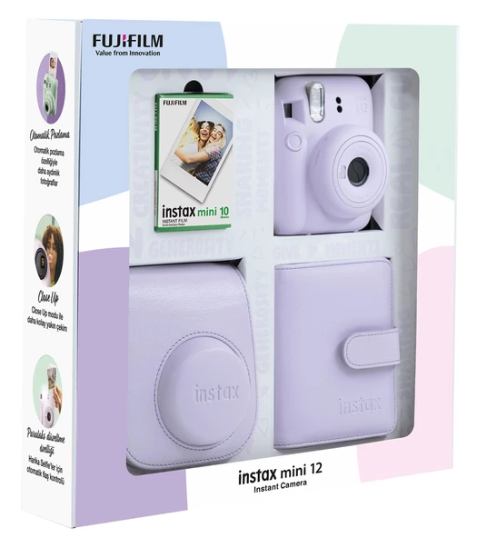 Fujifilm Instax Mini 12 10 Filmli Kare Albüm ve Deri Kılıflı Lila Fotoğraf Makineli Bundle Box - 2
