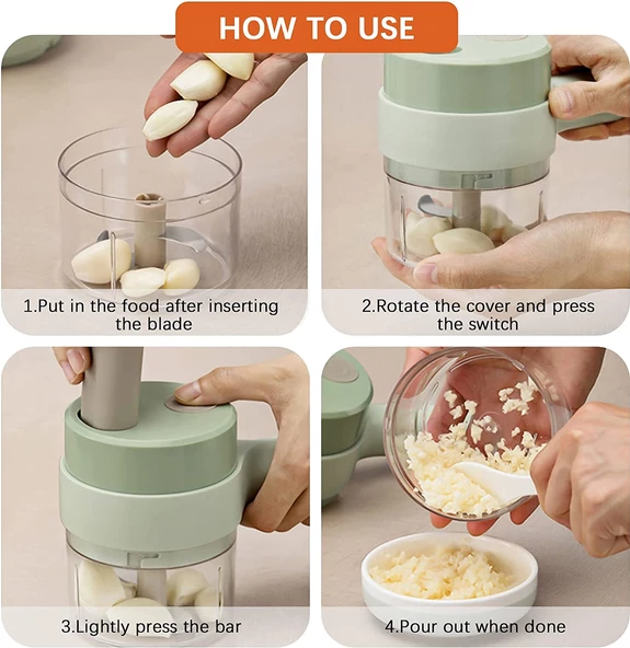 4 in 1 Usb Şarjlı Gıda Doğrayıcı Kablosuz Sebze Kesici Seti Sebze Doğrayıcı (4549) - Resim 4