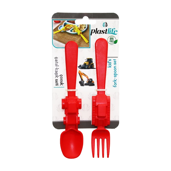 ARAÇ FİGÜRLÜ PLASTİK ÇOCUK ÇATAL - KAŞIK SETİ (4549) ürün görseli