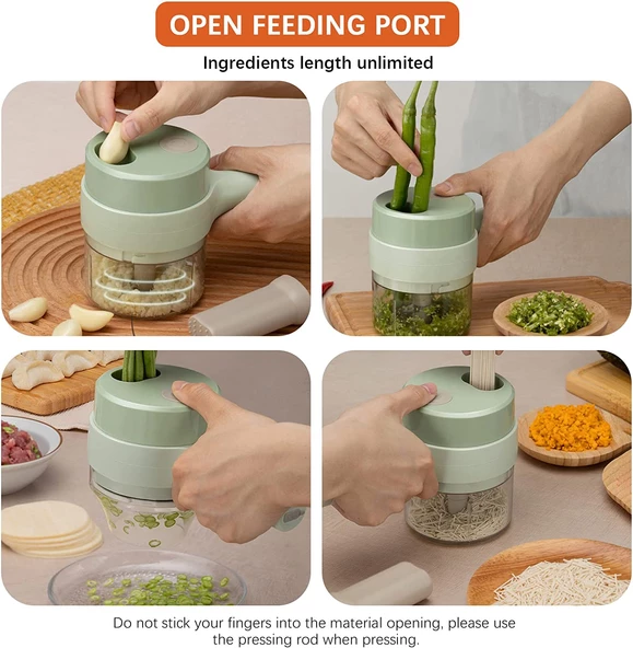 4 in 1 Usb Şarjlı Gıda Doğrayıcı Kablosuz Sebze Kesici Seti Sebze Doğrayıcı (4549) - Resim 5