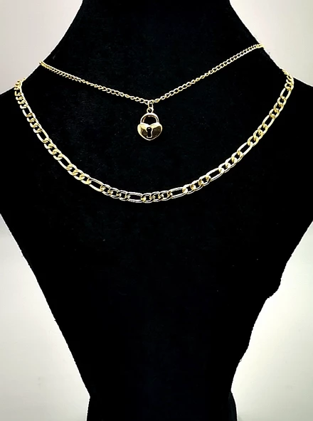 Gold Renk Zincir Figürlü Kararmaz Özel Tasarım Kolye ürün görseli 1