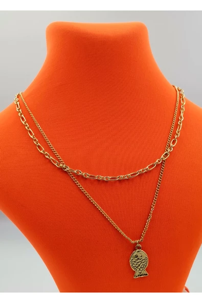 Gold Renk Zincir Figürlü Kararmaz Özel Tasarım Kolye ürün görseli 1