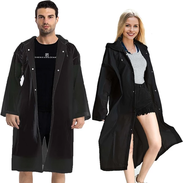 1 ADET 1.KALİTE SİYAH YAĞMURLUK VIP UNISEX RAIN COAT ŞAPKALI ÇITÇITLI YAĞMURLUK OUTDOOR YAĞMURLUK