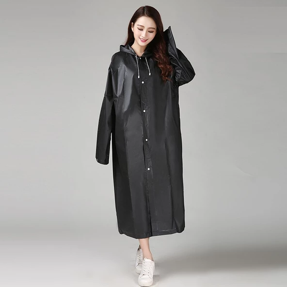 1 ADET 1.KALİTE SİYAH YAĞMURLUK VIP UNISEX RAIN COAT ŞAPKALI ÇITÇITLI YAĞMURLUK OUTDOOR YAĞMURLUK - 5