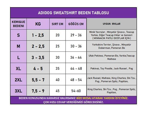 Mor Adidog Kapşonlu Köpek Sweatshirt Köpek Kazağı - 4