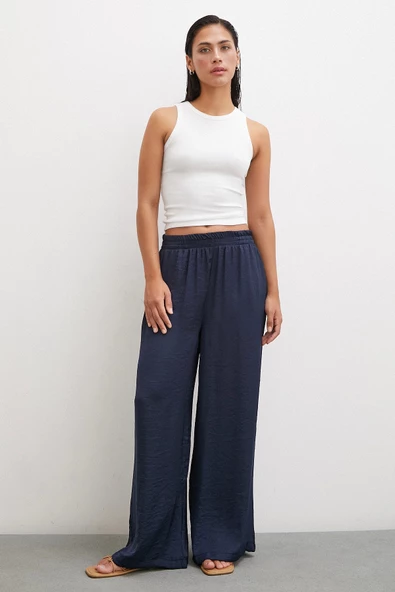 Dökümlü Romantik Pantolon Lacivert - 2