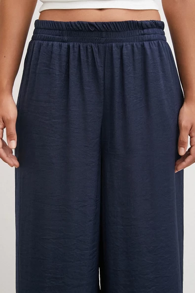 Dökümlü Romantik Pantolon Lacivert - 5