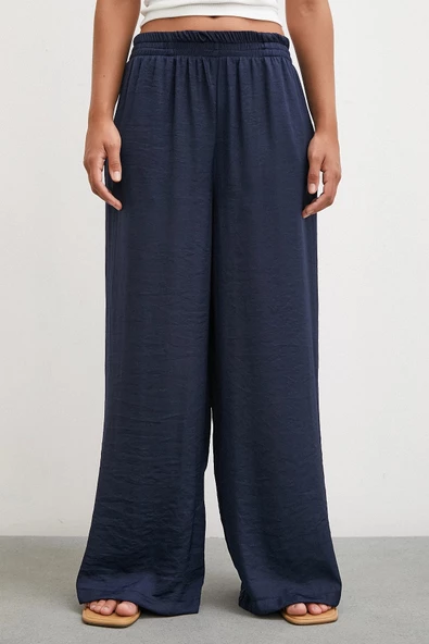 Dökümlü Romantik Pantolon Lacivert - 4