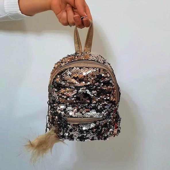 Fiyra crn Dore Altın Pullu Kız Çocuk Sırt Çantası (16cmx20cmx10cm) - Resim 5