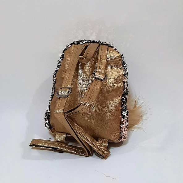 Fiyra crn Dore Altın Pullu Kız Çocuk Sırt Çantası (16cmx20cmx10cm) - Resim 4