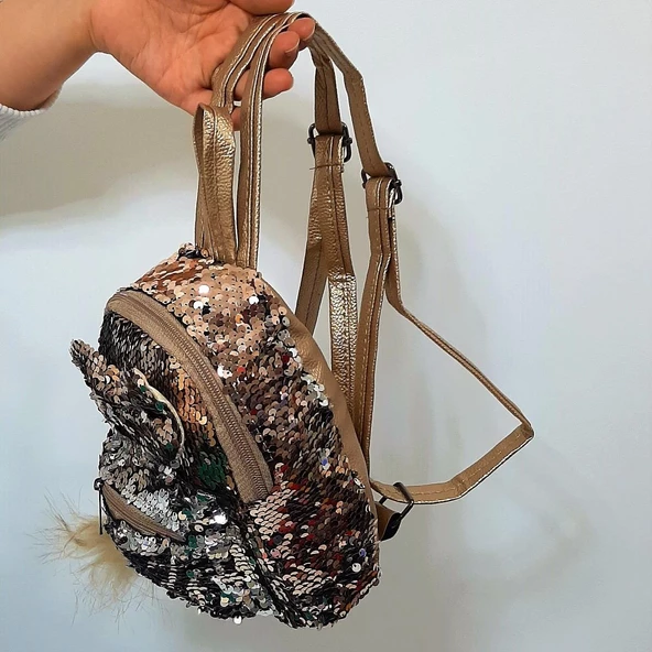 Fiyra crn Dore Altın Pullu Kız Çocuk Sırt Çantası (16cmx20cmx10cm) - Resim 9