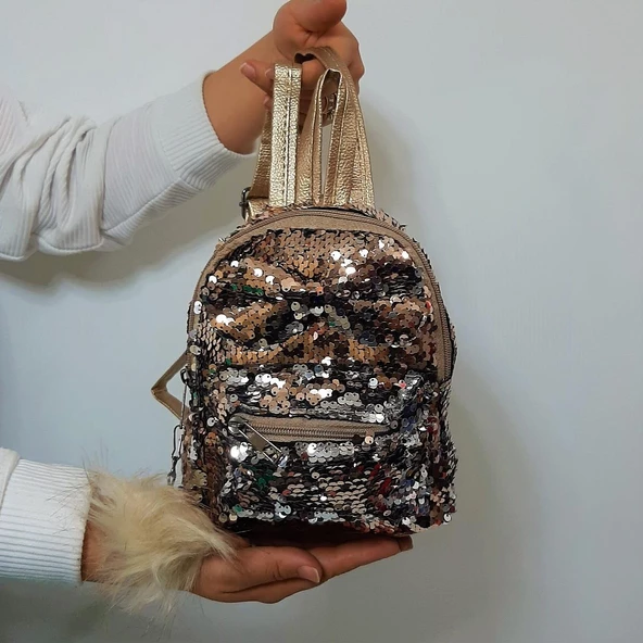 Fiyra crn Dore Altın Pullu Kız Çocuk Sırt Çantası (16cmx20cmx10cm) - Resim 10