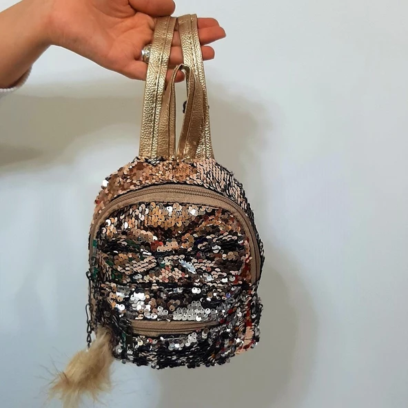 Fiyra crn Dore Altın Pullu Kız Çocuk Sırt Çantası (16cmx20cmx10cm) - Resim 8