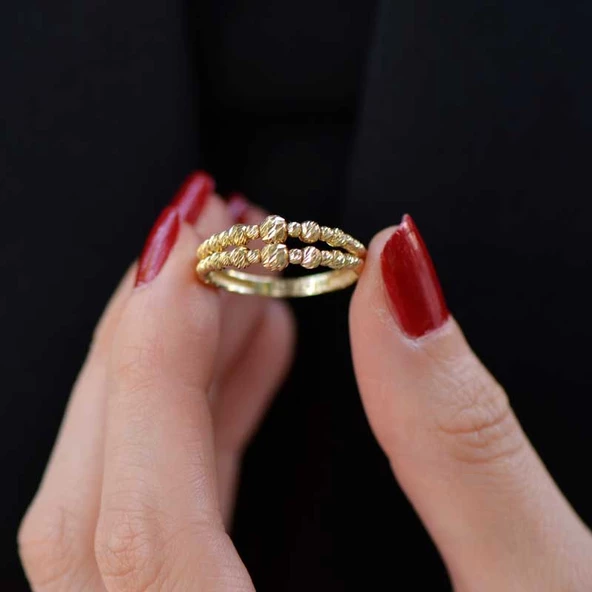 14 Ayar Altın İki Sıra Dorika Yüzük - Resim 3