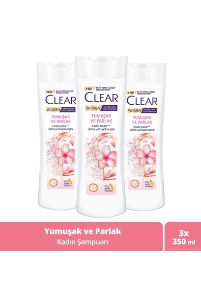 Clear Women Kepeğe Karşı Etkili Şampuan Yumuşak Ve Parlak 350 ml X3