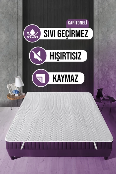 Kapitoneli Dört Köşe Lastikli Sıvı Geçirmez Yatak Koruyucu Alez 180x200 cm