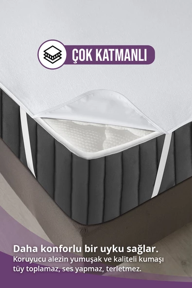 Pamuklu Dört Köşe Lastikli Sıvı Geçirmez Yatak Alezi 180x200cm - 2
