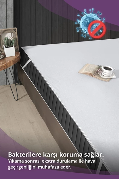 Pamuklu Dört Köşe Lastikli Sıvı Geçirmez Yatak Alezi 180x200cm - 5