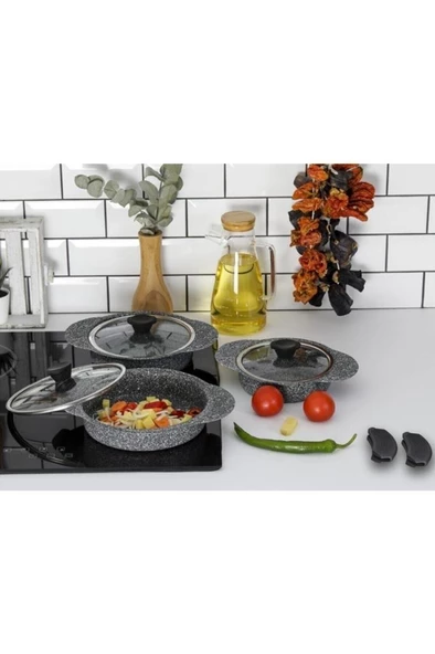 Granit Plus 3'lü Sahan Seti Silikonlu Gri 3182 - 3