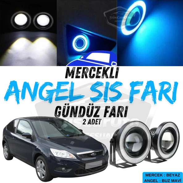 Ford Focus 2.5 2009-2011 Uyumlu Üniversal Mercekli Angel Sis Farı Metal Su Geçirmez 76 mm Buz Mavi Halkalı Gündüz Farı Angel Eyes 2 Adet ürün görseli