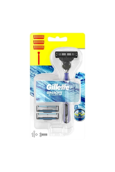 gillette Mach3 Start Tıraş Makinesi + 3'lü Yedek Tıraş Bıçağı