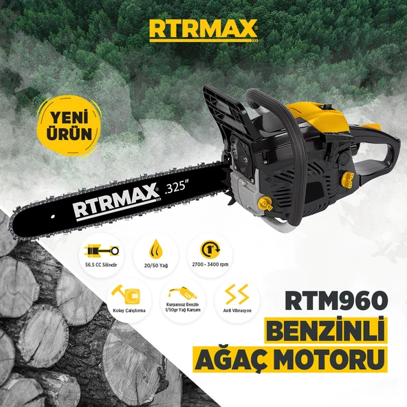 RTRMAX RTM960 BENZİNLİ AĞAÇ MOTORU 56,5 CC 45CM PALA