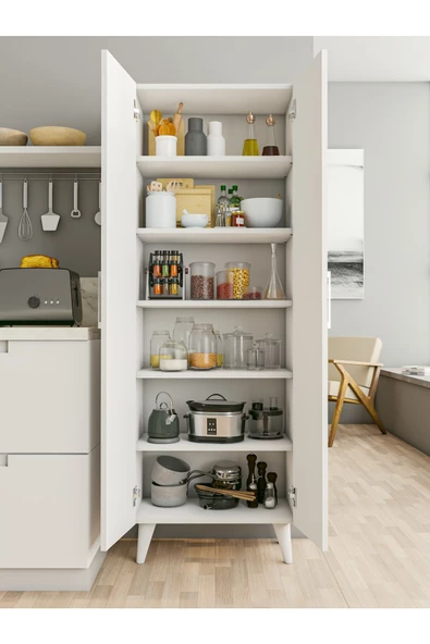 MONTENERO Çok Amaçlı Dolap Parlak Beyaz Kiler Dolabı Erzak Dolabı Mutfak Dolabı Banyo Dolabı 6 Raflı - 3