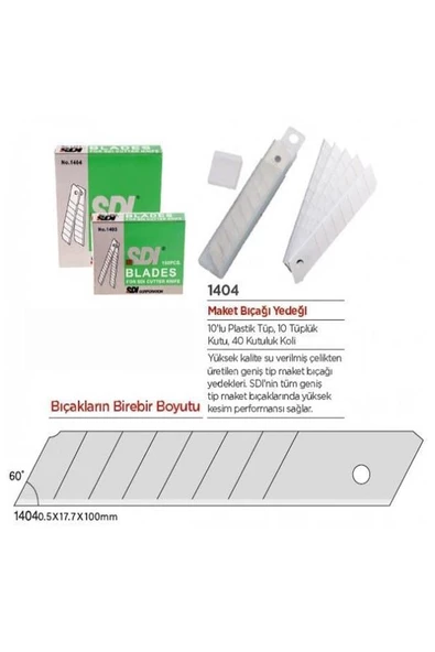 Maket Bıçağı Yedeği Geniş 1 Tüp 10 lu 18 mm SDI Falçata Bıçağı Yedek Ağızları Koli Karton Kesici Hobi - 2