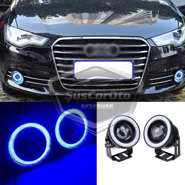 Ford Focus 2 2004-2008 Uyumlu Üniversal Mercekli Angel Sis Farı Metal Su Geçirmez 76 mm Buz Mavi Halkalı Gündüz Farı Angel Eyes 2 Adet - 10