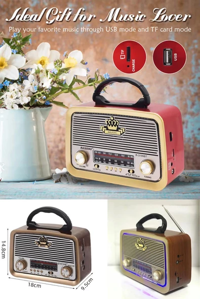 Janva 301 RADYO LEDLİ+FENERLİ+BT Özellikli Nostaljik Fm Radyo ve Müzik Kutusu - 4