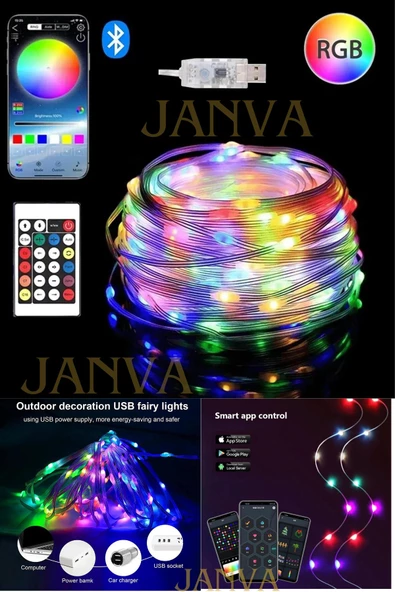 Janva Usb Uygulamadan Sese Duyarlı 9.9 Metre Rgb Yılbaşı Ledi Kumandalı Led Çam Ağacı Kayar Led Tv Arkası