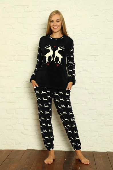 Nisanca Büyük Beden Kadın Polar Peluş Pijama Takımı - 9