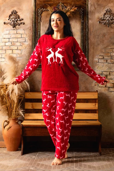 Nisanca Büyük Beden Kadın Polar Peluş Pijama Takımı - 4