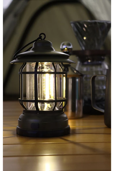 Dekoratif Nostaljik ışığı ayarlanabilir Şarjlı Ledli Kamp Lambası Işıldak Fener 18650 şarjlı pilli - 6