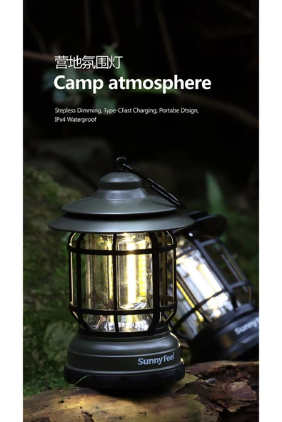 Dekoratif Nostaljik ışığı ayarlanabilir Şarjlı Ledli Kamp Lambası Işıldak Fener 18650 şarjlı pilli - 5